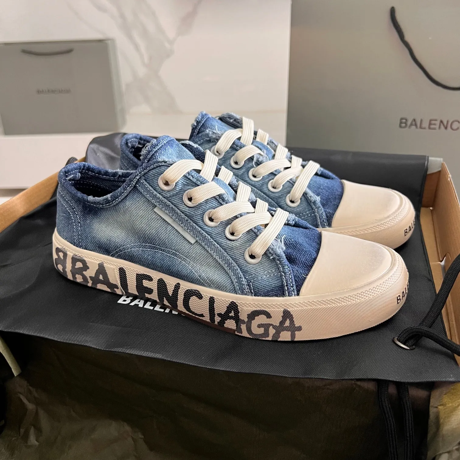 👟👟Ex-factory price 460👟👟 Elastic denim depiction BALENCIAGA Summer must-have new color real-life hand-painted washed and aged production process with original packaging Code number: 35-44 (45 customized)